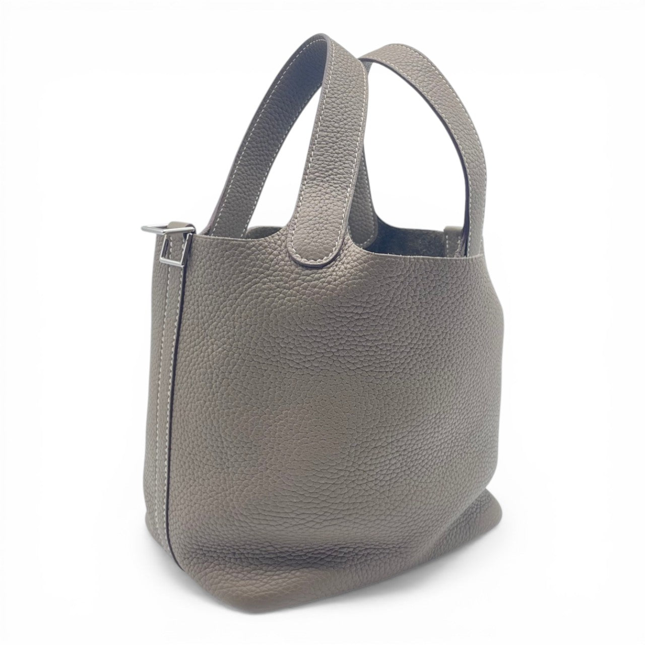 Pre-owned Hermes Picotan Lock PM Etoupe Taurillon Clemence Silver hardware Z engraved