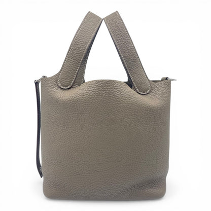 Pre-owned Hermes Picotan Lock PM Etoupe Taurillon Clemence Silver hardware Z engraved