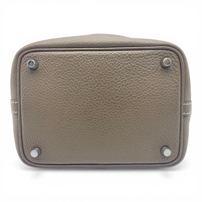 Pre-owned Hermes Picotan Lock PM Etoupe Taurillon Clemence Silver hardware Z engraved