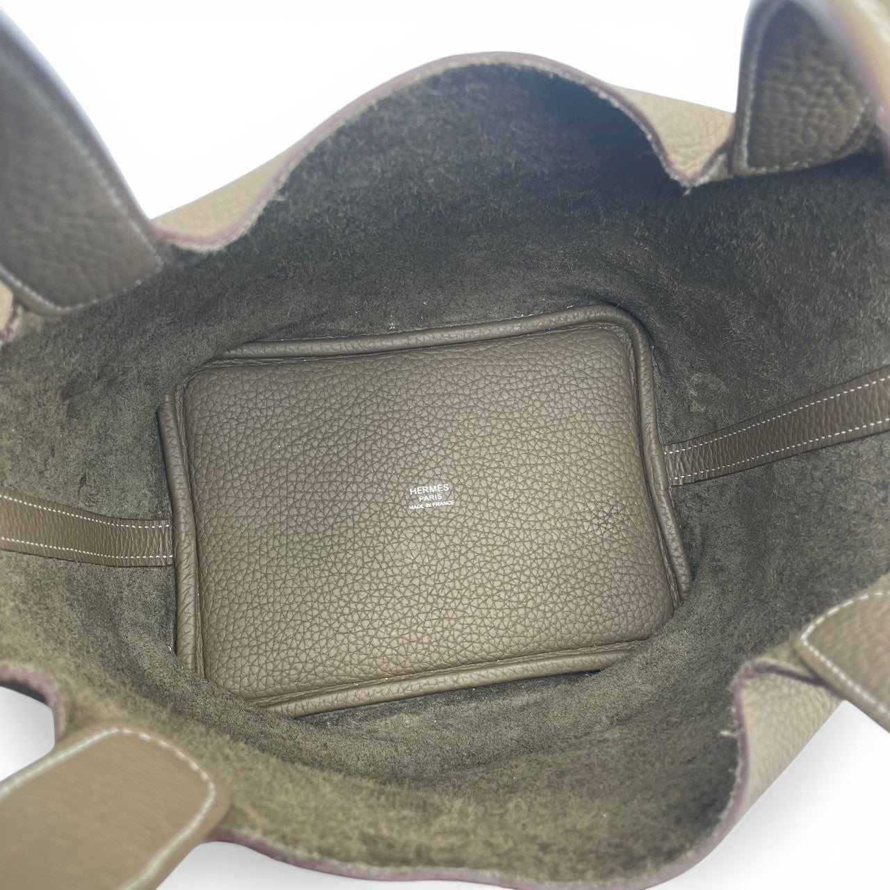 Pre-owned Hermes Picotan Lock PM Etoupe Taurillon Clemence Silver hardware Z engraved