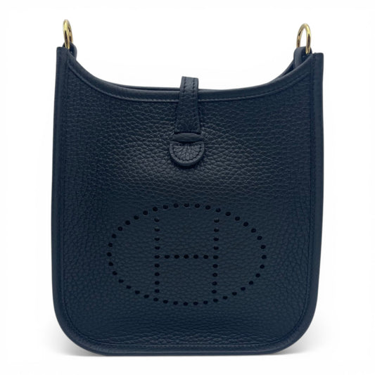 Pre-owned Hermes Mini Evelyn Amazone TPM Noir Taurillon Clemence Gold hardware K stamp