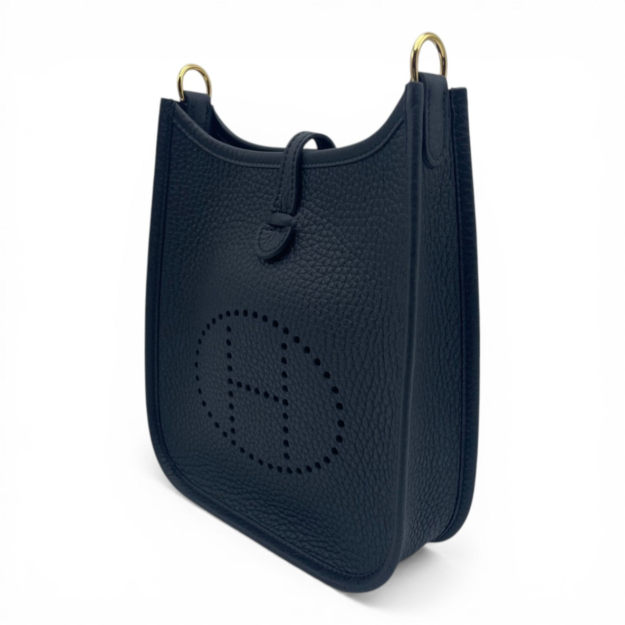 Pre-owned Hermes Mini Evelyn Amazone TPM Noir Taurillon Clemence Gold hardware K stamp