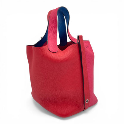 Pre-Owned Hermes Picotan Rock CAZAC PM Rouge Cou/Rose Extreme/Blue Zanzibar Taurillon Clemence Silver Hardware U engraved