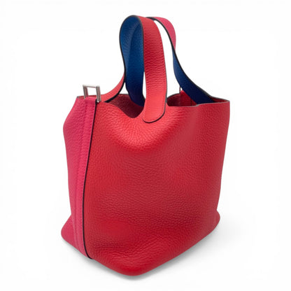 Pre-Owned Hermes Picotan Rock CAZAC PM Rouge Cou/Rose Extreme/Blue Zanzibar Taurillon Clemence Silver Hardware U engraved