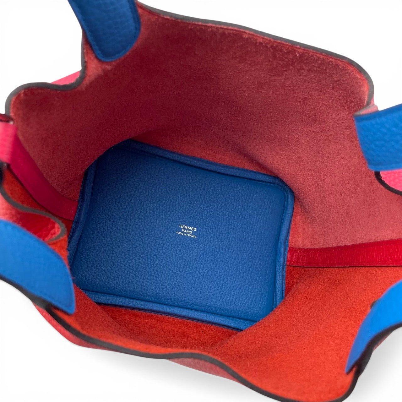 Pre-Owned Hermes Picotan Rock CAZAC PM Rouge Cou/Rose Extreme/Blue Zanzibar Taurillon Clemence Silver Hardware U engraved