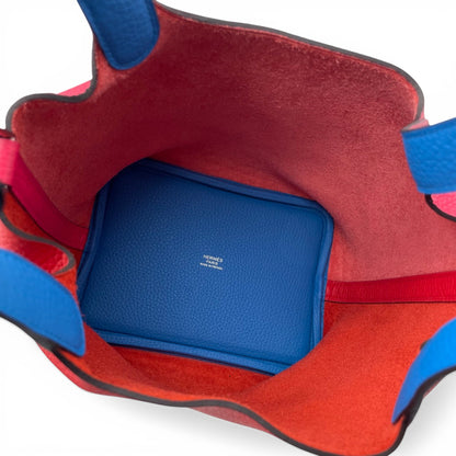 Pre-Owned Hermes Picotan Rock CAZAC PM Rouge Cou/Rose Extreme/Blue Zanzibar Taurillon Clemence Silver Hardware U engraved