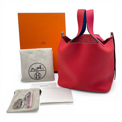 Pre-Owned Hermes Picotan Rock CAZAC PM Rouge Cou/Rose Extreme/Blue Zanzibar Taurillon Clemence Silver Hardware U engraved