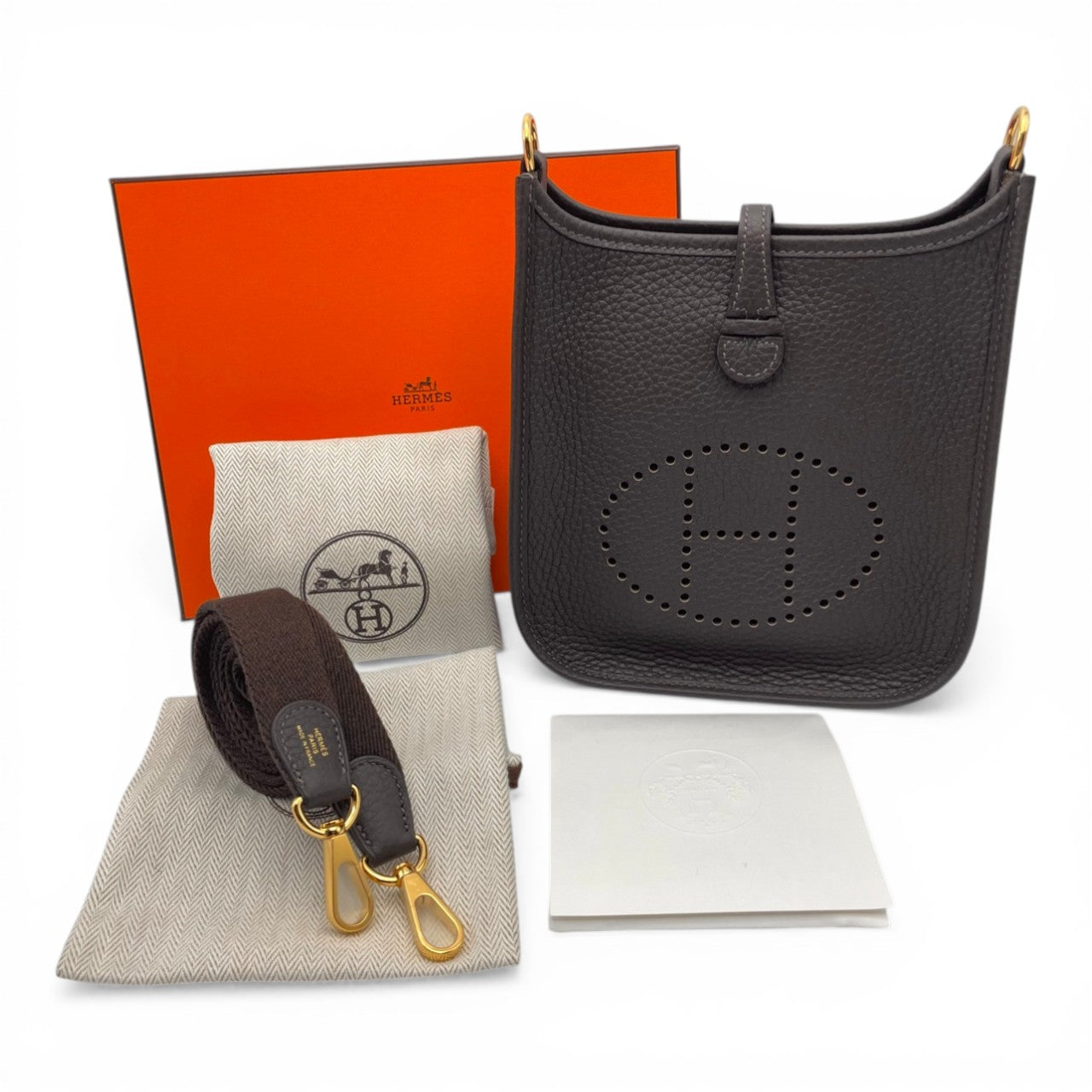 Pre-owned Hermes Mini Evelyn Amazone TPM Evenne Taurillon Clemence Gold hardware K stamp