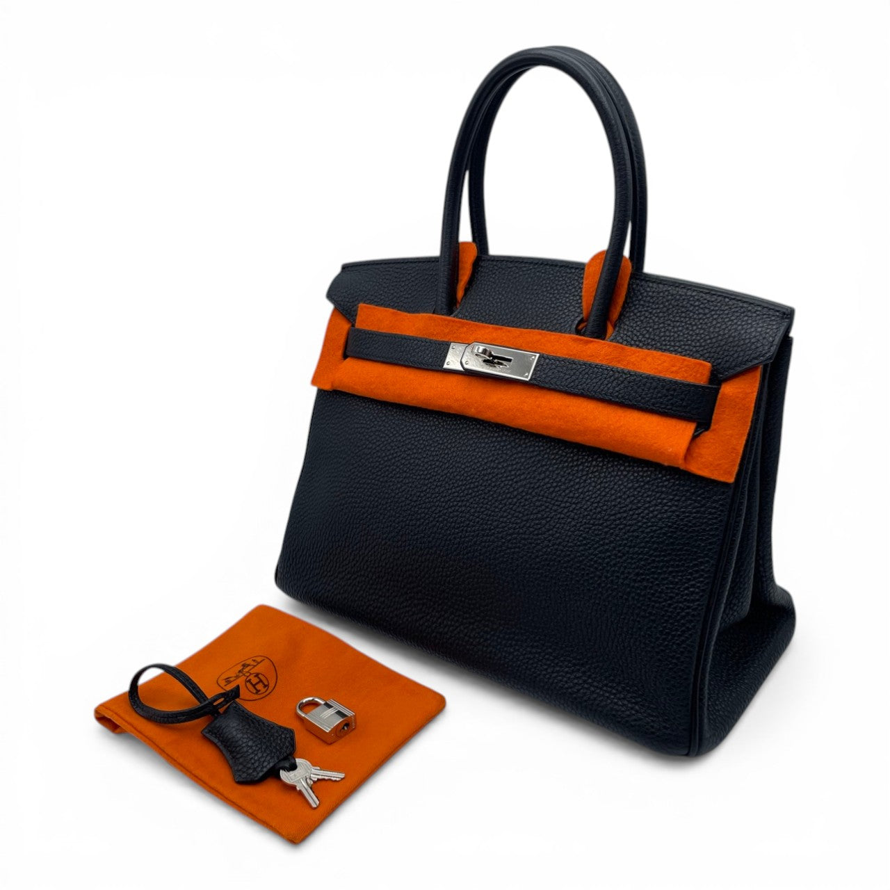 Pre-owned Hermes Birkin 30 Noir Togo Silver hardware □I engraved