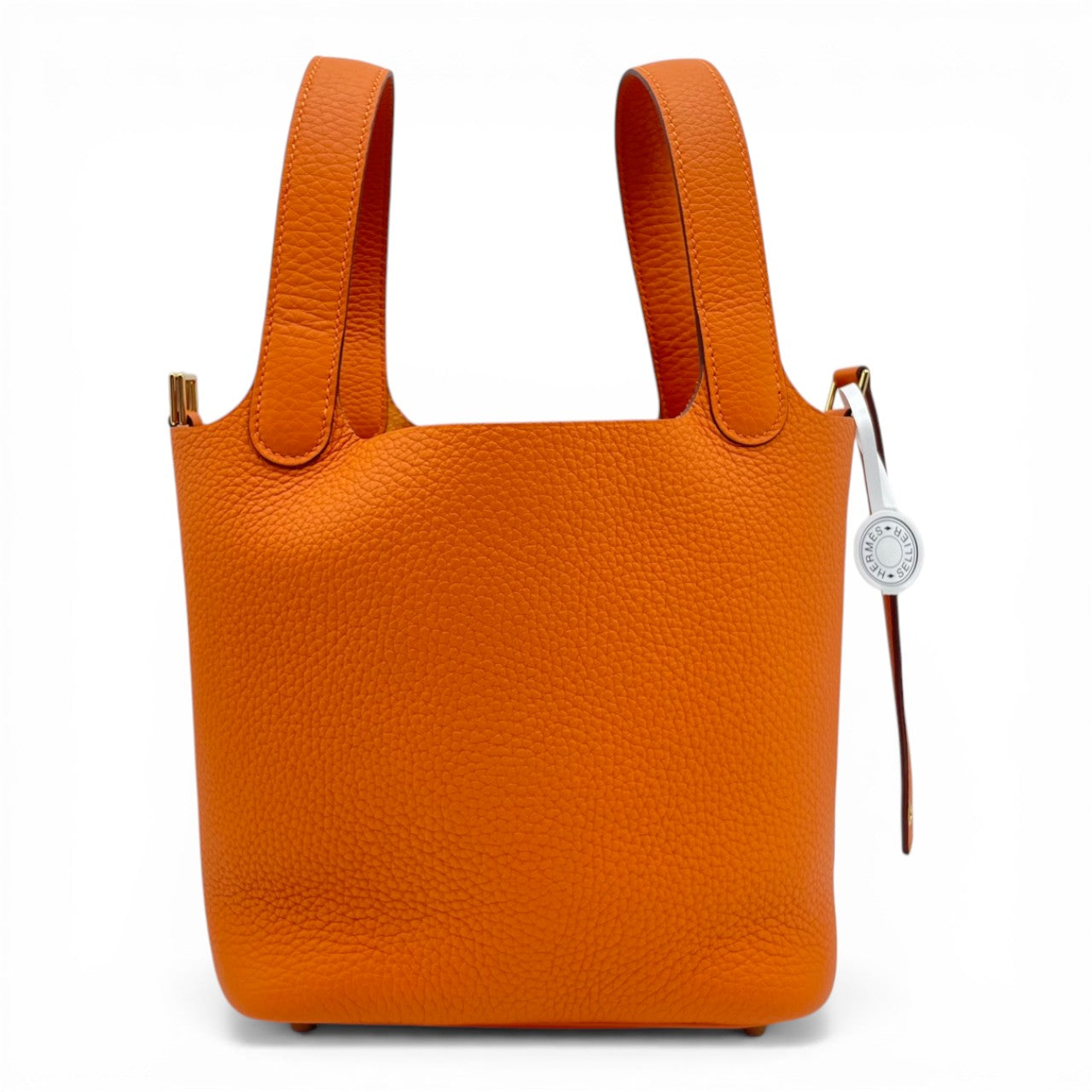 Pre-owned Hermes Picotan Lock PM Orange Taurillon Clemence Gold hardware K stamp