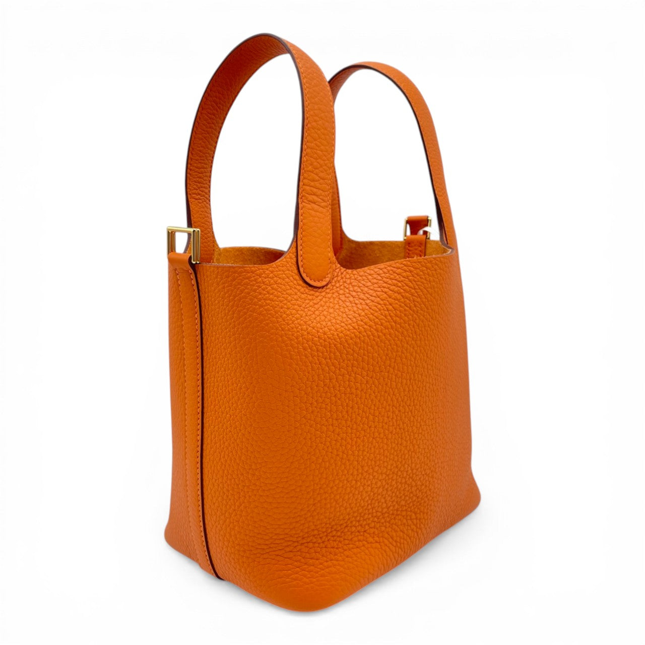 Pre-owned Hermes Picotan Lock PM Orange Taurillon Clemence Gold hardware K stamp