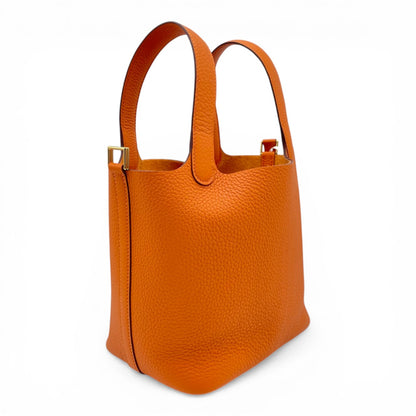 Pre-owned Hermes Picotan Lock PM Orange Taurillon Clemence Gold hardware K stamp