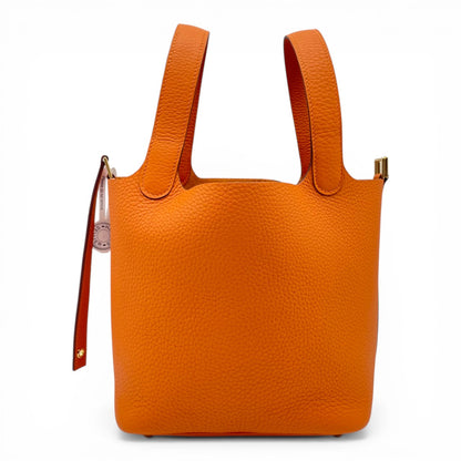 Pre-owned Hermes Picotan Lock PM Orange Taurillon Clemence Gold hardware K stamp