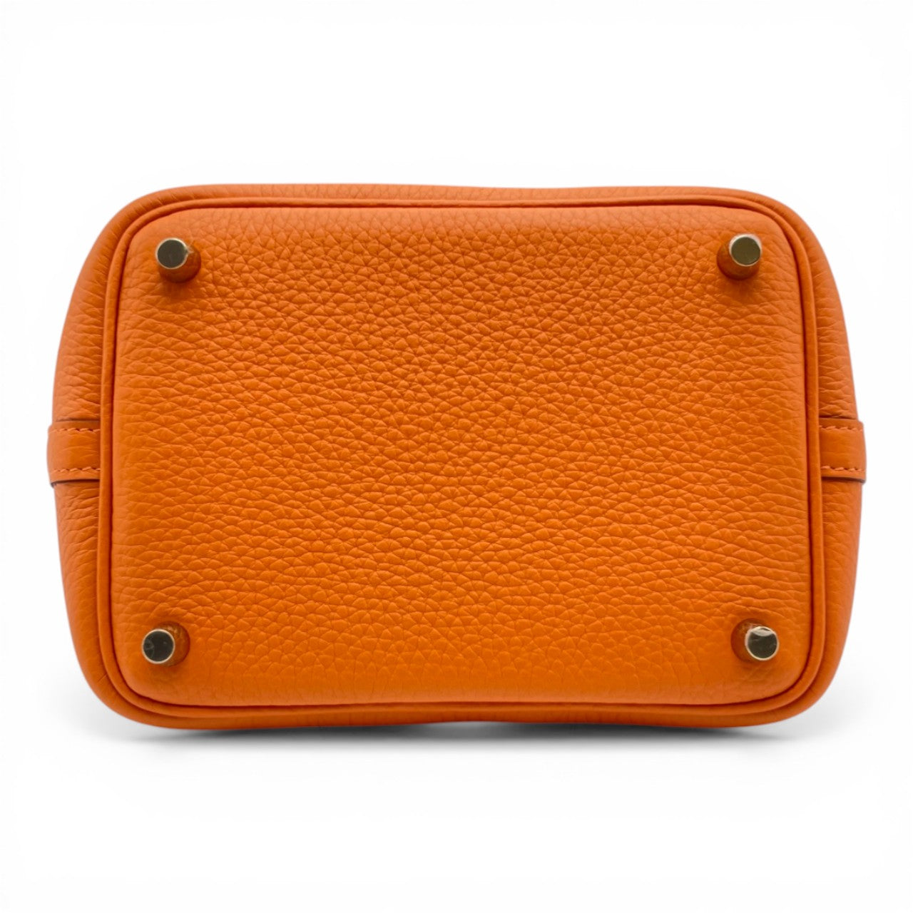 Pre-owned Hermes Picotan Lock PM Orange Taurillon Clemence Gold hardware K stamp