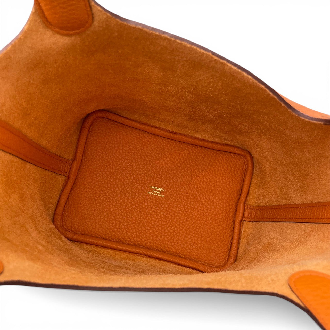 Pre-owned Hermes Picotan Lock PM Orange Taurillon Clemence Gold hardware K stamp