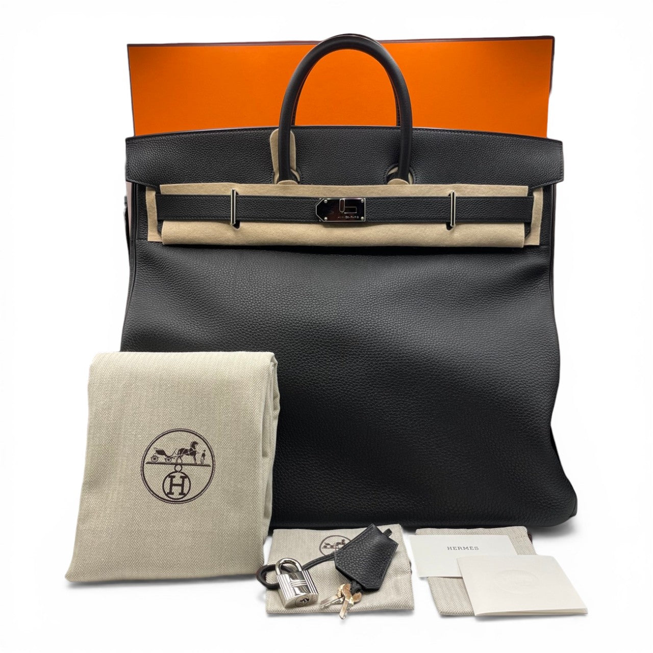 Pre-owned Hermes Hautacrois 50 Noir Togo Silver hardware T stamp