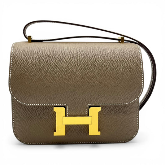 Pre-owned Hermes Constance Mini 18 Etoup Epson Gold hardware K stamp