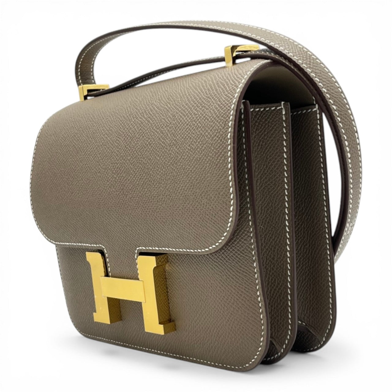 Pre-owned Hermes Constance Mini 18 Etoup Epson Gold hardware K stamp