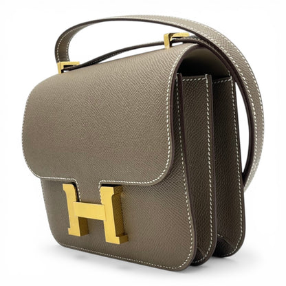 Pre-owned Hermes Constance Mini 18 Etoup Epson Gold hardware K stamp