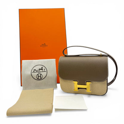 Pre-owned Hermes Constance Mini 18 Etoup Epson Gold hardware K stamp