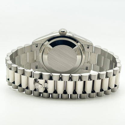 Pre-owned Rolex Day-Date 128349RBR Bright Blue Index Diamond Diamond Bezel 36mm