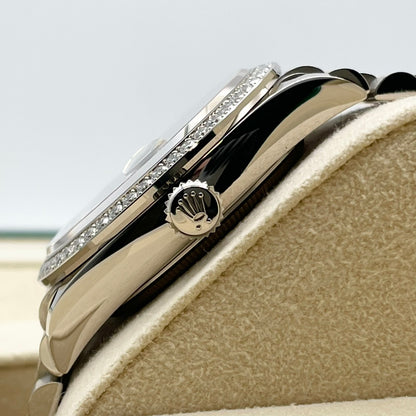 Pre-owned Rolex Day-Date 128349RBR Bright Blue Index Diamond Diamond Bezel 36mm