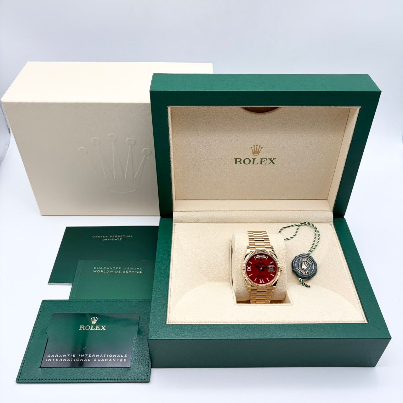 Pre-Owned Rolex Day-Date 128238A Carnelian Index Diamond President Bracelet 36mm