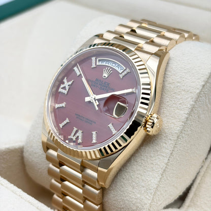 Pre-Owned Rolex Day-Date 128238A Carnelian Index Diamond President Bracelet 36mm