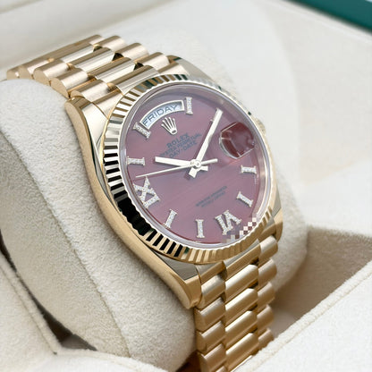 Pre-Owned Rolex Day-Date 128238A Carnelian Index Diamond President Bracelet 36mm