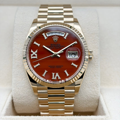 Pre-Owned Rolex Day-Date 128238A Carnelian Index Diamond President Bracelet 36mm
