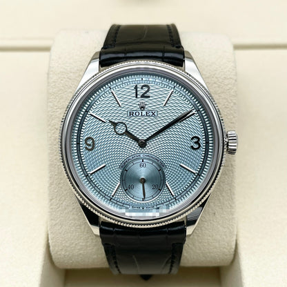 Pre-owned Rolex 1908 52506 Ice Blue Black Leather Belt 39mm