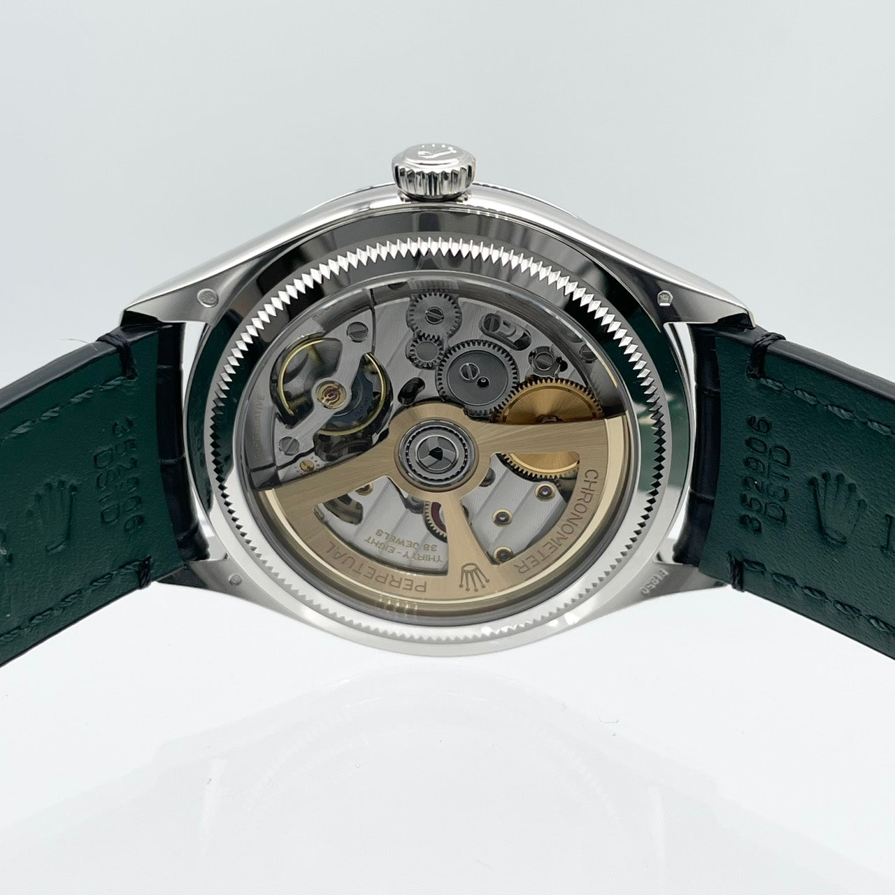 Pre-owned Rolex 1908 52506 Ice Blue Black Leather Belt 39mm