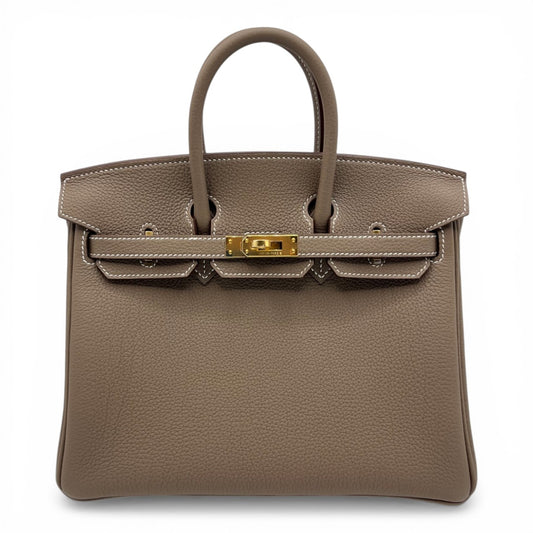 プレオウンドエルメス バーキン 25 エトゥープ トゴ ゴールド金具 G刻印