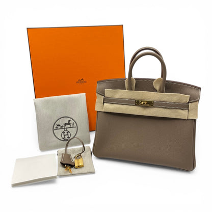 プレオウンドエルメス バーキン 25 エトゥープ トゴ ゴールド金具 G刻印