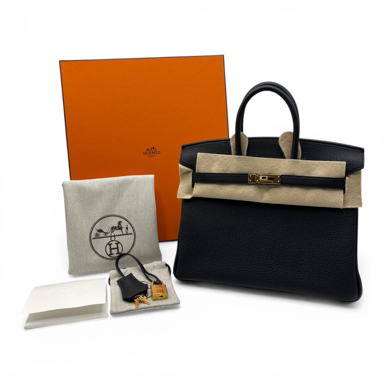 プレオウンドエルメス バーキン 25 ノワール トゴ ゴールド金具 K刻印