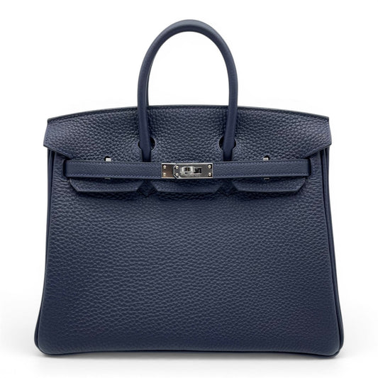 プレオウンドエルメス バーキン 25 ブルーニュイ トゴ シルバー金具 K刻印